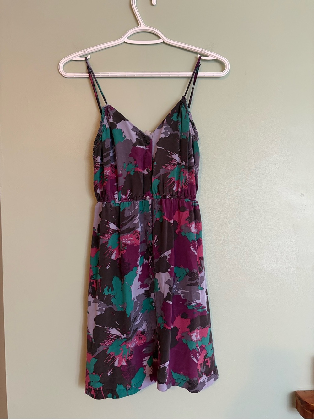 Ecote 100% Silk Dress S Abstract Floral Mini 90s Grunge Indie Boho Pocket Luxury